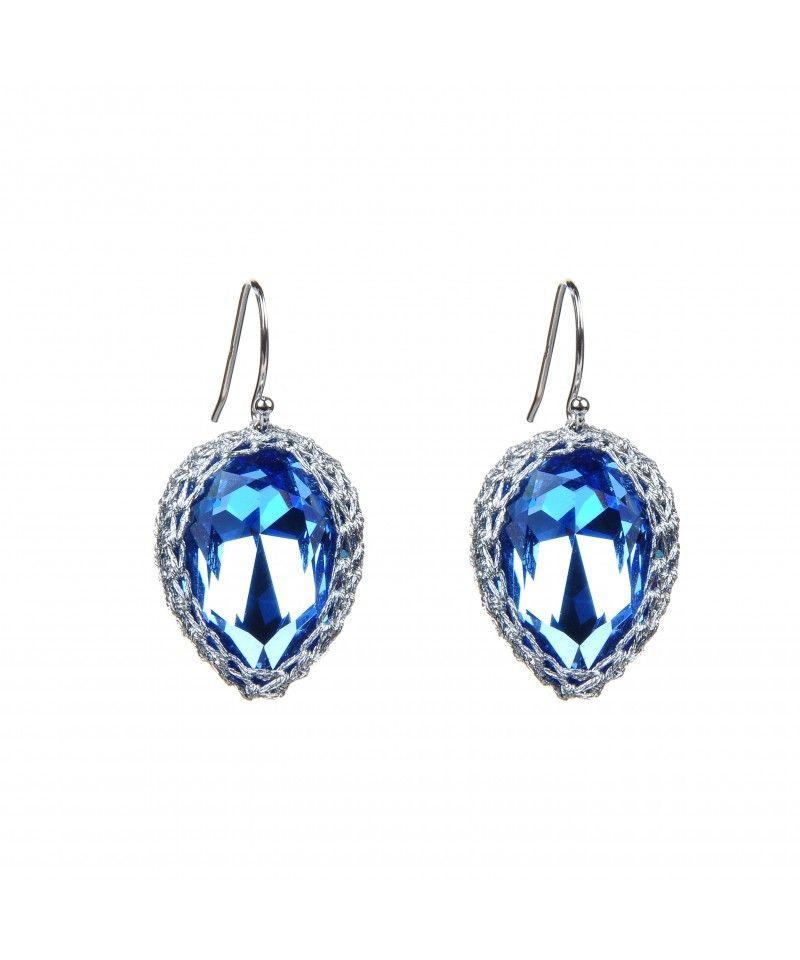 Big Sky Silver and Blue Logo - GALA LARGE SKY BLUE TOPAZ CRYSTAL EARRINGS WITH SILVER THREAD