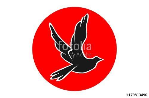 Bird with Red Circle Airline Logo - black bird in red circle.