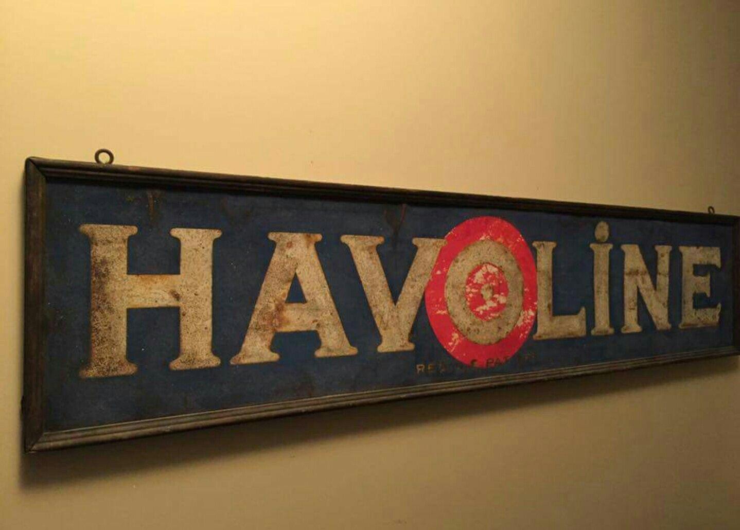 Old Havoline Logo - Early Original Havoline Motor Oil Sand Painted Sign. Porcelain