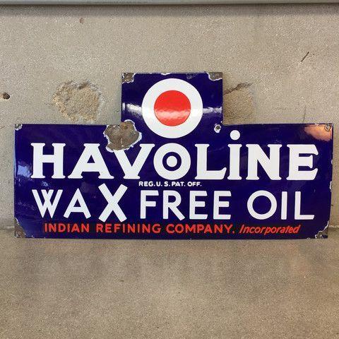Old Havoline Logo - 1930's Havoline Wax Free oil Porcelain Sign / Heavy Porcelain Finish