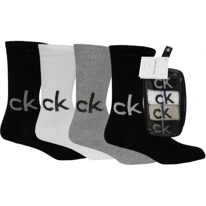 White Socks Logo - Calvin Klein 4 Pack Bright Logo Socks, Black White Grey