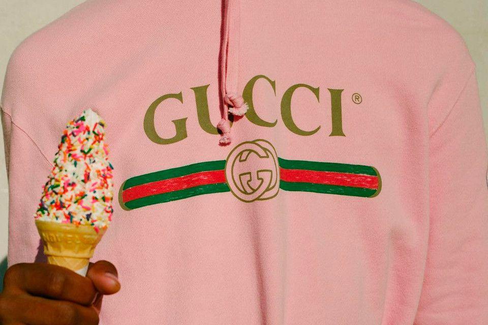 Gucci Ice Cream Logo - Gucci Pink Vintage Logo Hoodie with Dragon
