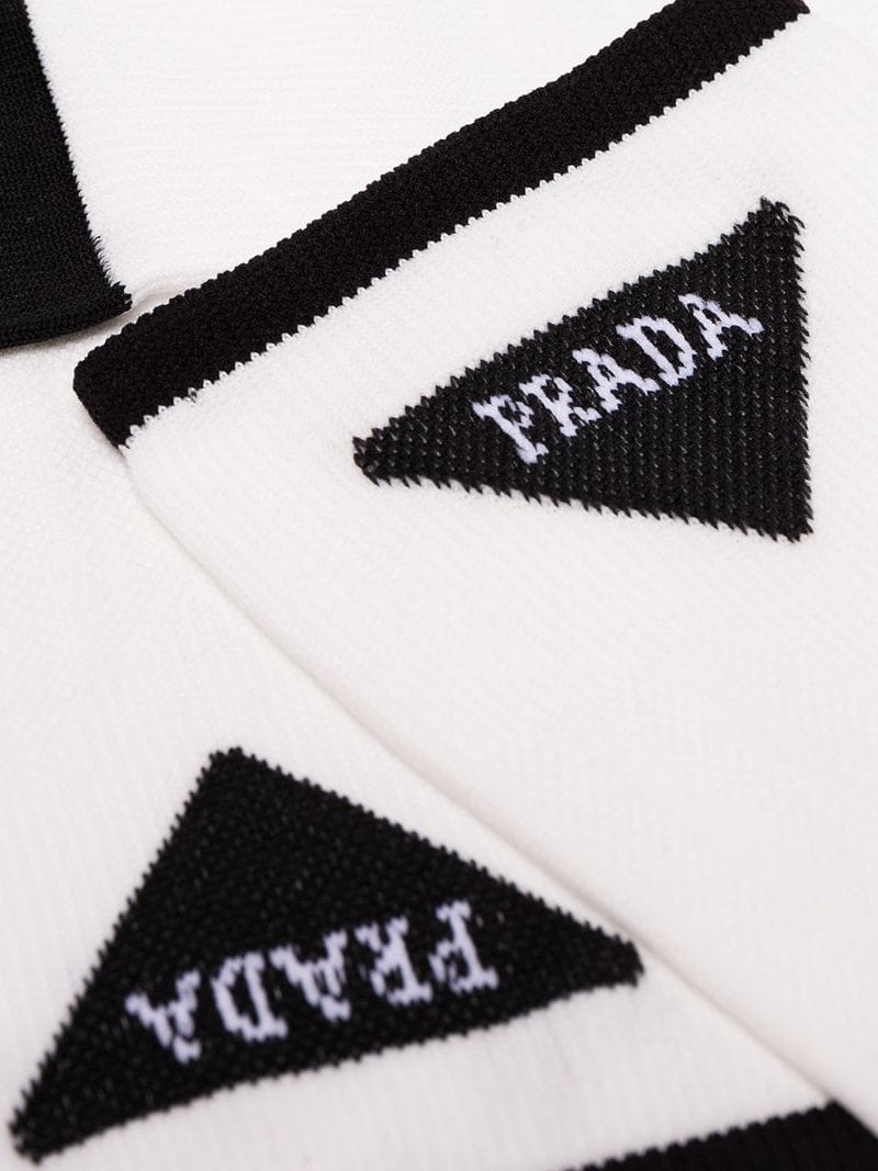 White Socks Logo - Prada white logo stitched socks