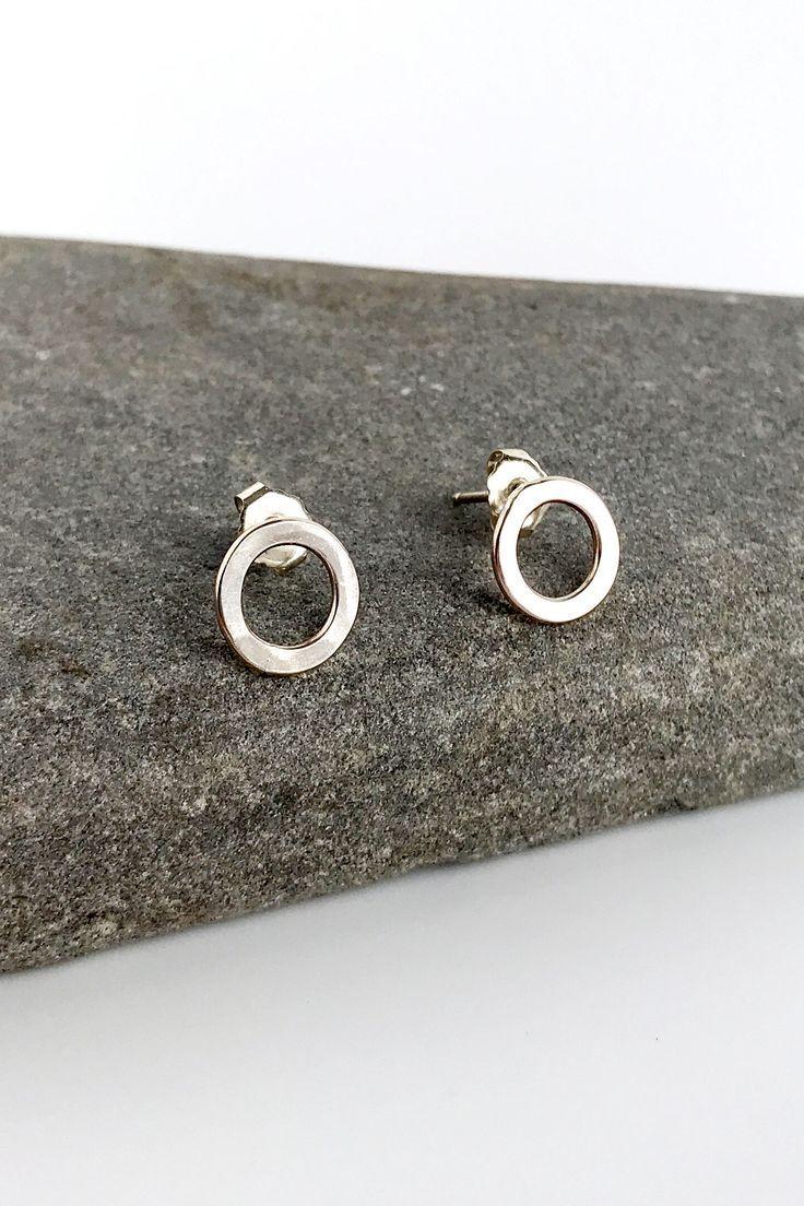 Pretty Silver Circle Logo - Sterling silver circle stud earrings, light hammered metal texture ...