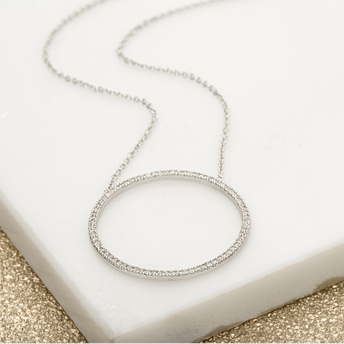 Pretty Silver Circle Logo - The Lovely Edit | Silver Sparkling Circle Necklace | Necklaces