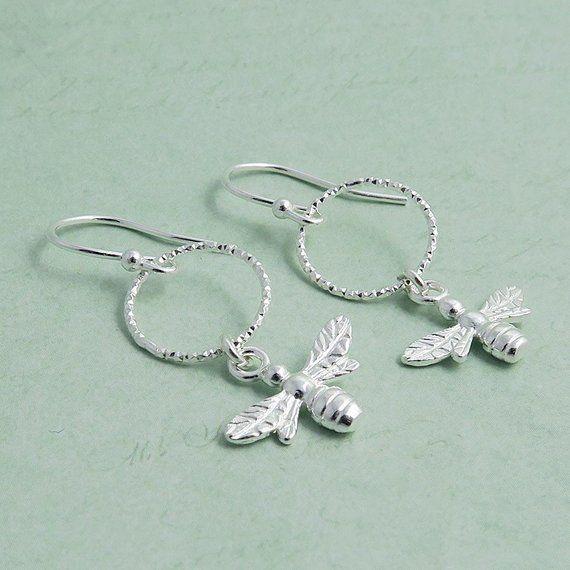 Pretty Silver Circle Logo - Silver Bee Earrings sterling silver circle earrings bumble | Etsy
