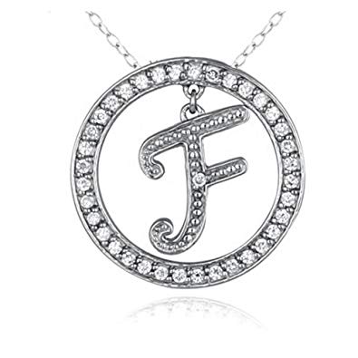 Pretty Silver Circle Logo - Pretty Jewellery ''F'' Initial Circle Pendant Necklace in 925 ...
