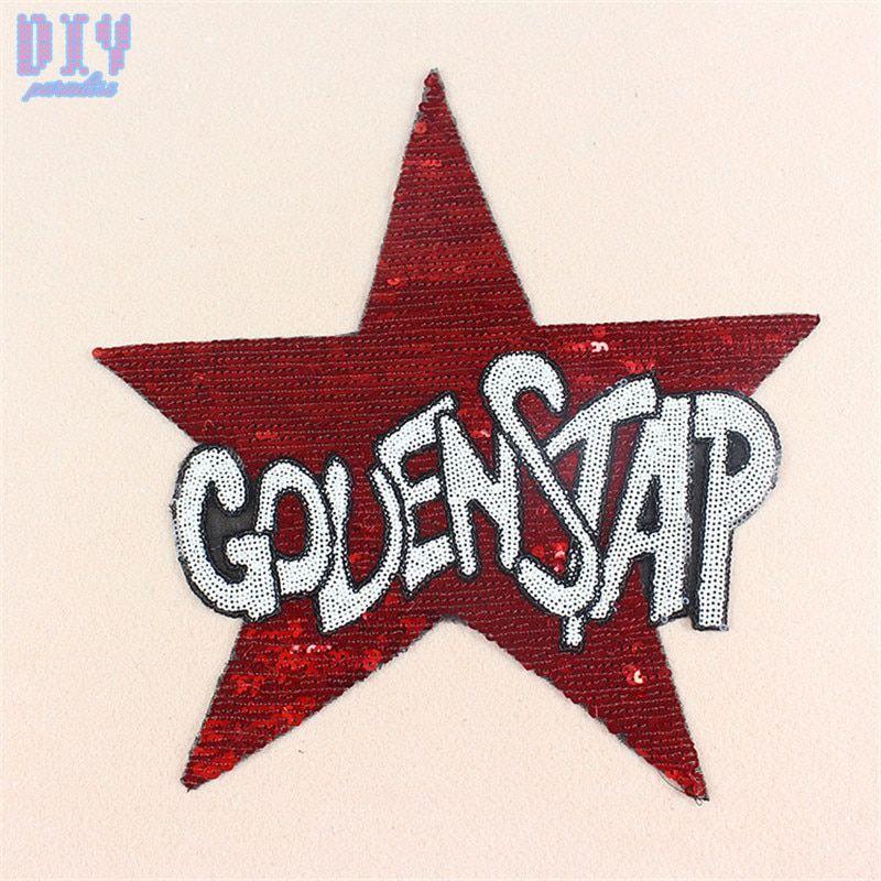 Red Star and the Letter T with a Logo - Fashion Red Star Sequins Sew On Patches Letters Embroidered