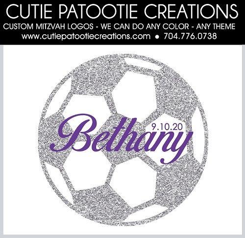Ball Bat Logo - Silver Glitter Soccer Ball Bat Mitzvah Logo - Custom Colors Available