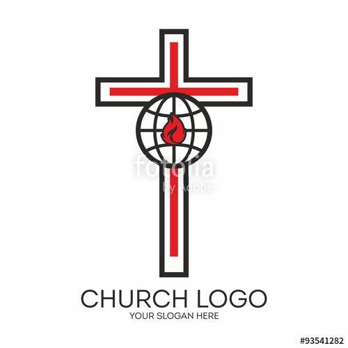 Cross and Globe Logo - Church logo. Cross, globe, red, black, flame, missions, icon