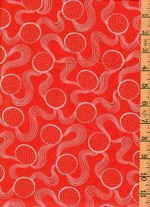 Red White Circle Swirl Logo - New 100% Cotton Quilt Sew Fabric ULTRIANA White Circles & Swirls on ...