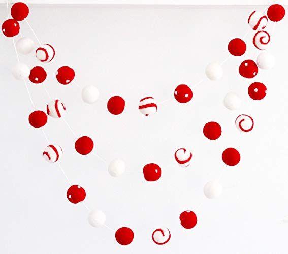 Red White Circle Swirl Logo - Peppermint Swirl Christmas Felt Ball Garland