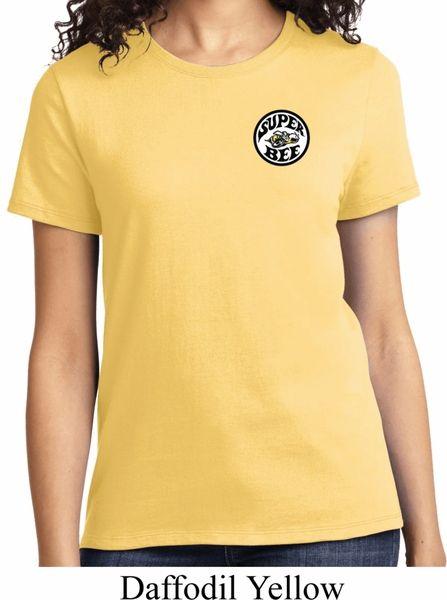 Yellow Dodge Logo - Dodge Super Bee Circle Logo Pocket Print Ladies Shirt - Super Bee ...