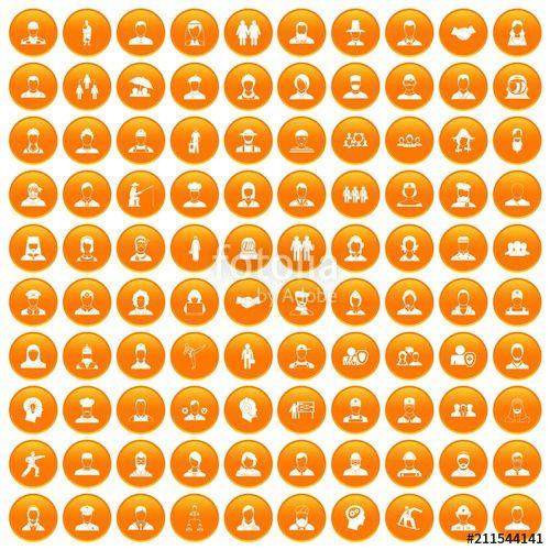 Blue and Orange Circle People Logo - 100 people icons set in orange circle isolated on white vector ...