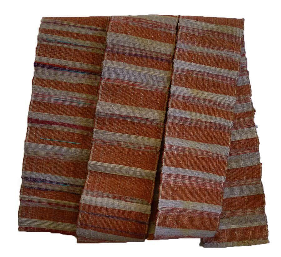 Rust Colored Logo - Sri | A Striped, Rust Colored Sakiori Obi: Rag Woven Kimono Sash