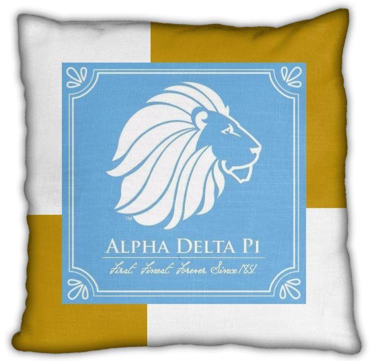 Square Blue Lion Logo - Alpha Delta Pi 16 Gold with Blue Lion Block Invisible Zip Pillow