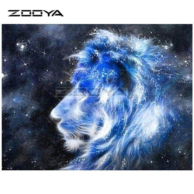 Square Blue Lion Logo - ZOOYA 5D DIY Diamond Embroidery Blue Lion Starry Sky Animal Diamond ...