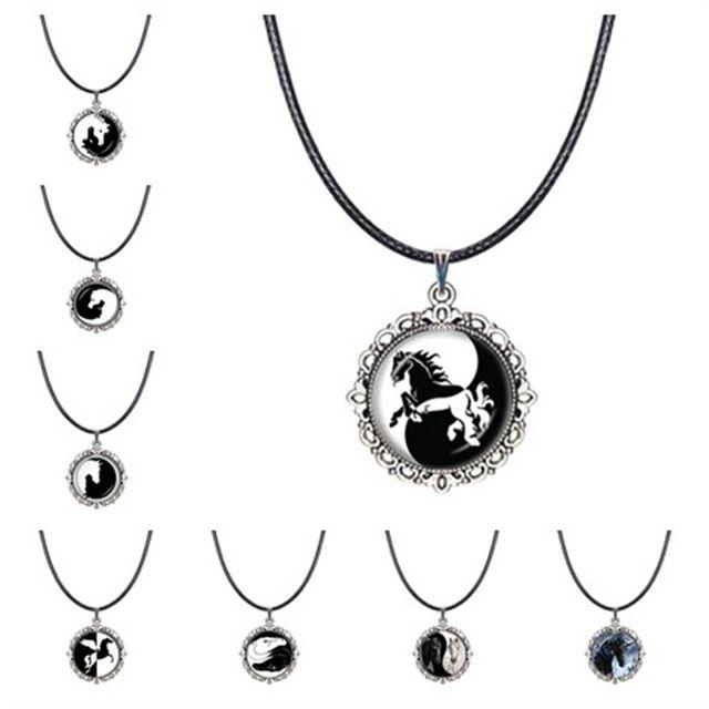 Horse Yin and Yang Logo - Horse Choker Necklace Yin Yang Logo Pendant Animal Jewelry Glass ...