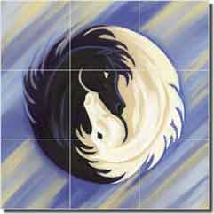 Horse Yin and Yang Logo - McElroy Horses Yin Yang Ceramic Tile Mural 18