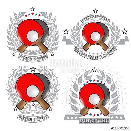 Crossed Racquets Logo - Set of ping pong labels, crossed rackets with ball in center