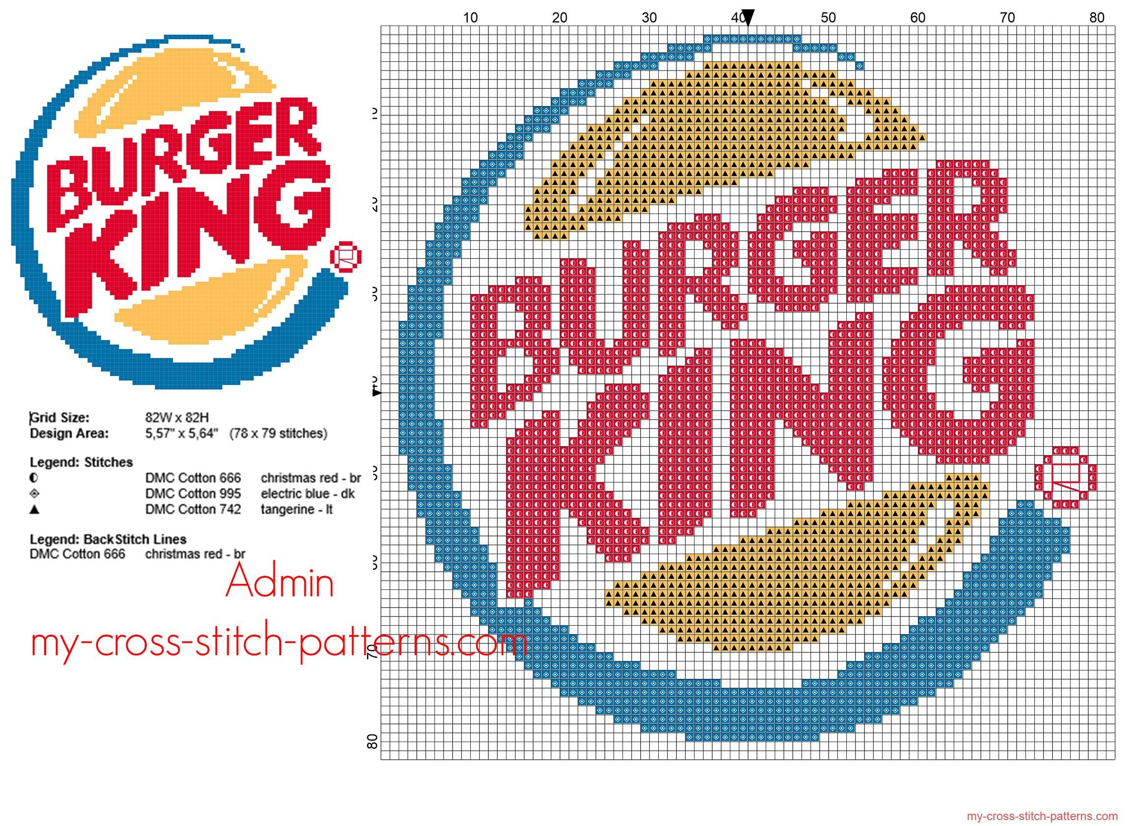 Tangerine Food Logo - Burger King fast food logo free cross stitch pattern cross