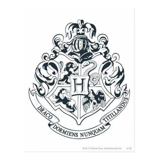 Hogwarts Logo - Harry Potter | Hogwarts Crest - Black and White Postcard | Zazzle.co.uk