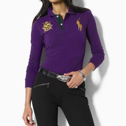 Lavender Polo Logo - Polo Ralph Lauren Underwear, Women's Long Sleeved Skinny Polo Shirt