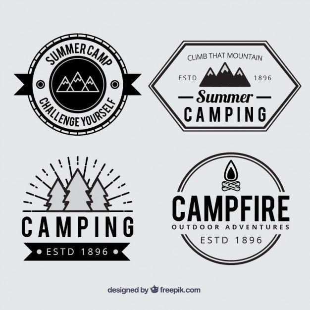 Summer Camp Logo - Summer camp badges in black and white Free Vector 