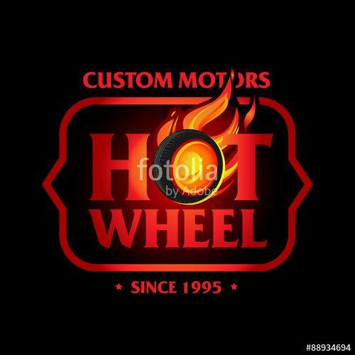Printable Automotive Repair Shop Logo - Hot Wheel in Fire flame Vintage Logo design vector template, black ...