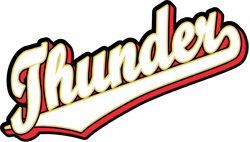 Red and Gold Team Logo - Team Pride: Thunder team script logo