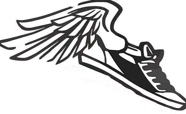 running shoe with wings symbol