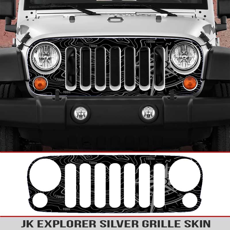 Jeep JK Grill Logo - Jeep Wrangler JK Grille Skin Explorer Map | AlphaVinyl
