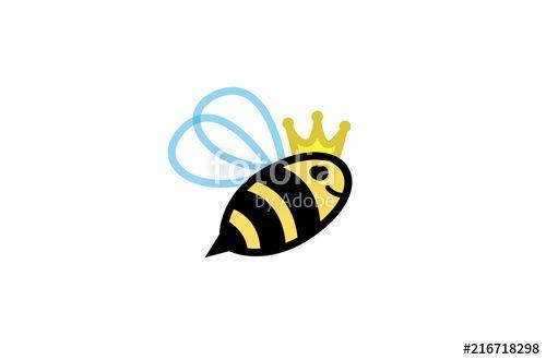 Cute Bumble Bee Logo - Creative Cute Little Flying Bee Queen Logo Design Illustration