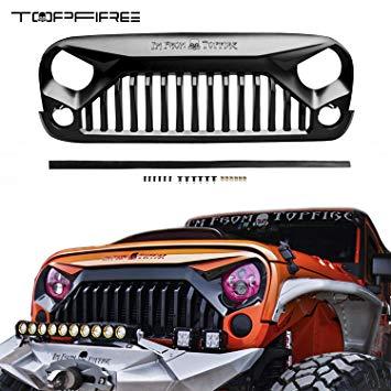 Jeep JK Grill Logo - TOPFIRE Upgraded Front Grill for Jeep Wrangler Rubicon