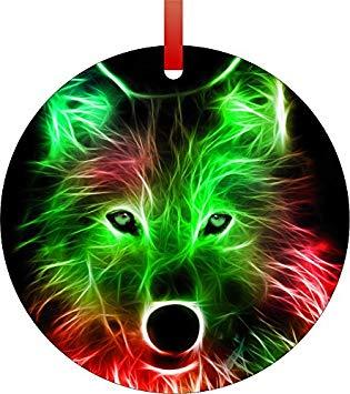 Cool Red Wolf Logo - Amazon.com: Cool Red and Green Wolf-Double-Sided Round Shaped Flat ...