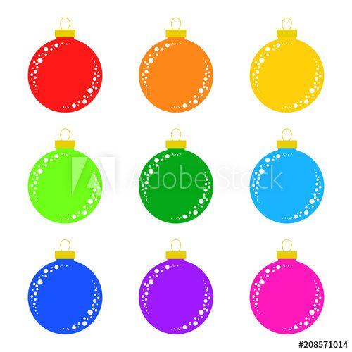 Red-Orange Purple Green Blue Circle Logo - Set of flat colored isolated Christmas tree toys. Decoration balls