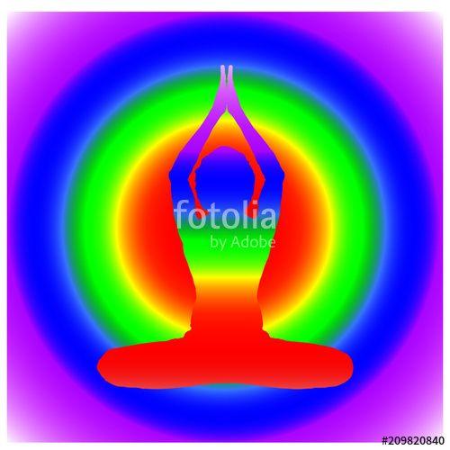 Red-Orange Purple Green Blue Circle Logo - Yoga Day meditation parvastasna pose banner with seven aura energy