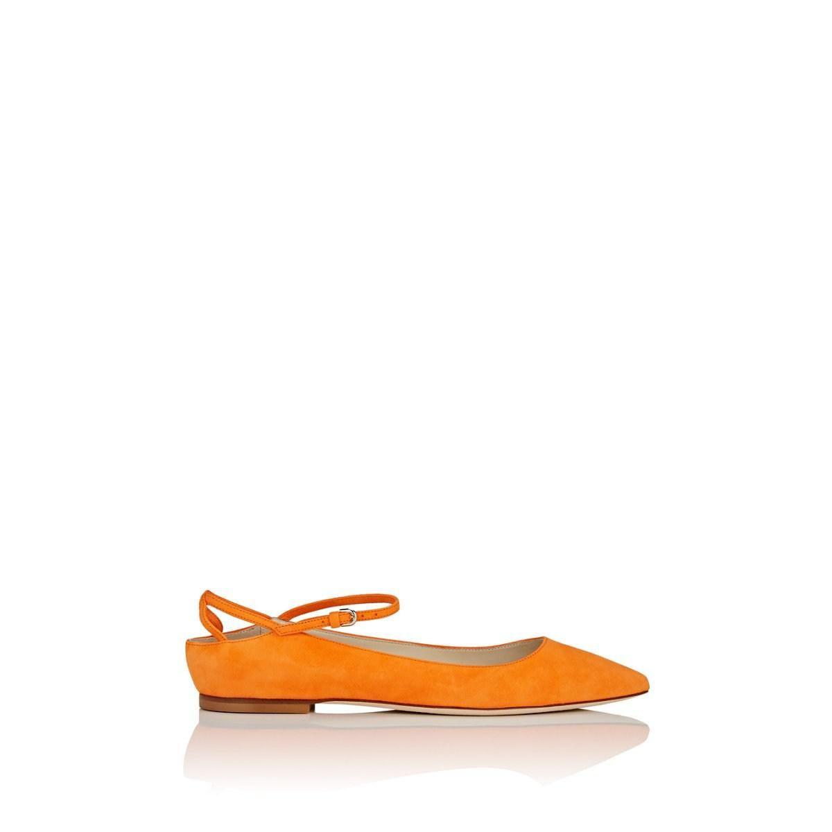 Brian Atwood Logo - Lyst Atwood Astrid Suede Ankle Strap Flats In Orange