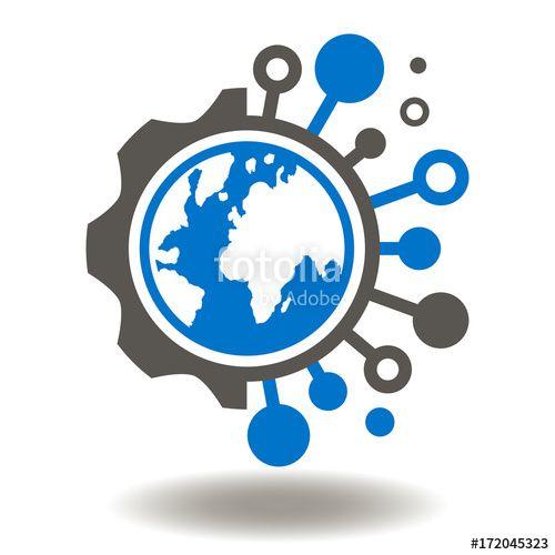 Global Technology Logo - Tech World Icon Vector. Globe Earth Network Connection Circuit