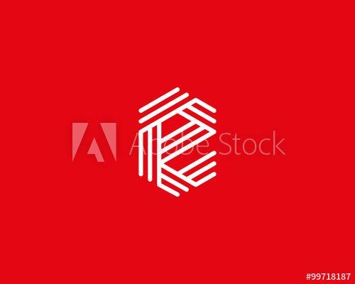Red Letter E as Logo - Abstract letter E logo design template. Line creative sign ...