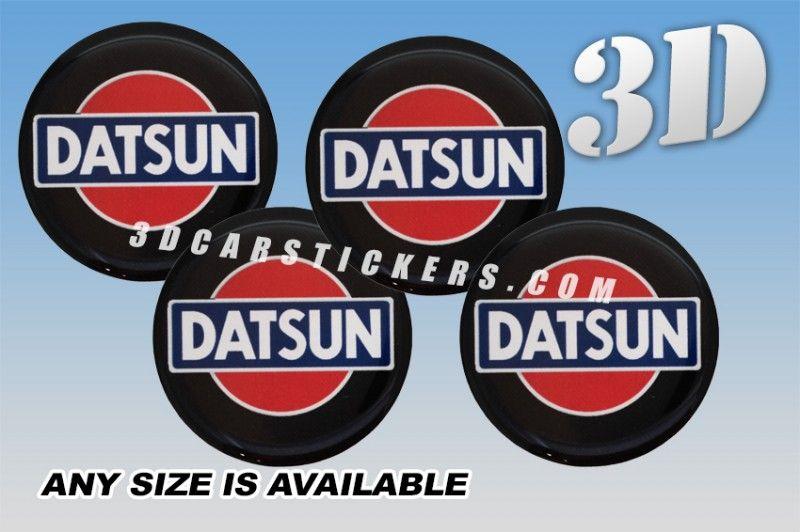 White with Red Center Logo - DATSUN 3D Car Wheel Center Cap Emblems Stickers Decals - White Blue