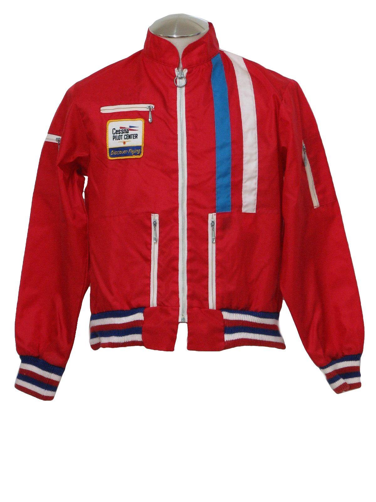 White with Red Center Logo - 70's Great Lakes Jacket Jacket: 70s -Great Lakes Jacket- Mens red