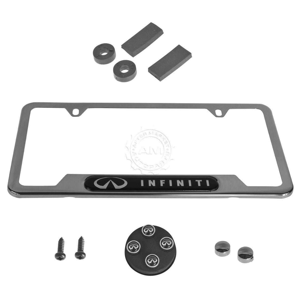 AM Auto Parts Logo - OEM License Plate Frame & Valve Stem Caps with Infiniti Logo Kit for ...