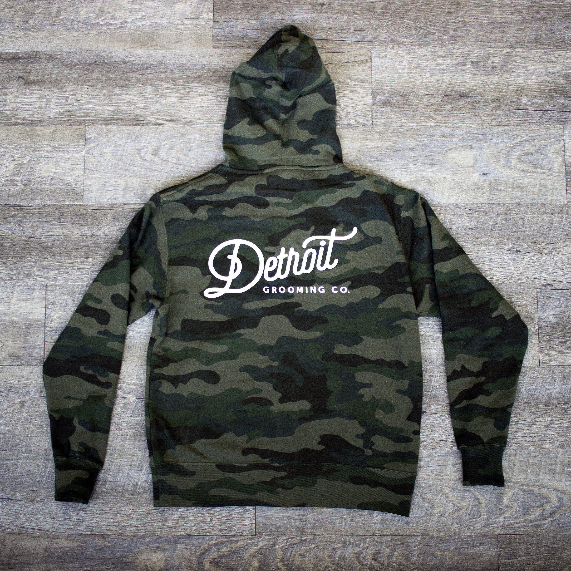 Camouflage D Logo - Detroit Grooming Co. | Camo Zip-Up Vintage 'D' Logo Hoodie
