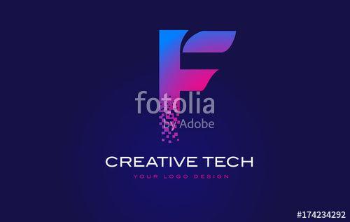 Purple F Logo - F Initial Letter Logo Design with Digital Pixels in Blue Purple