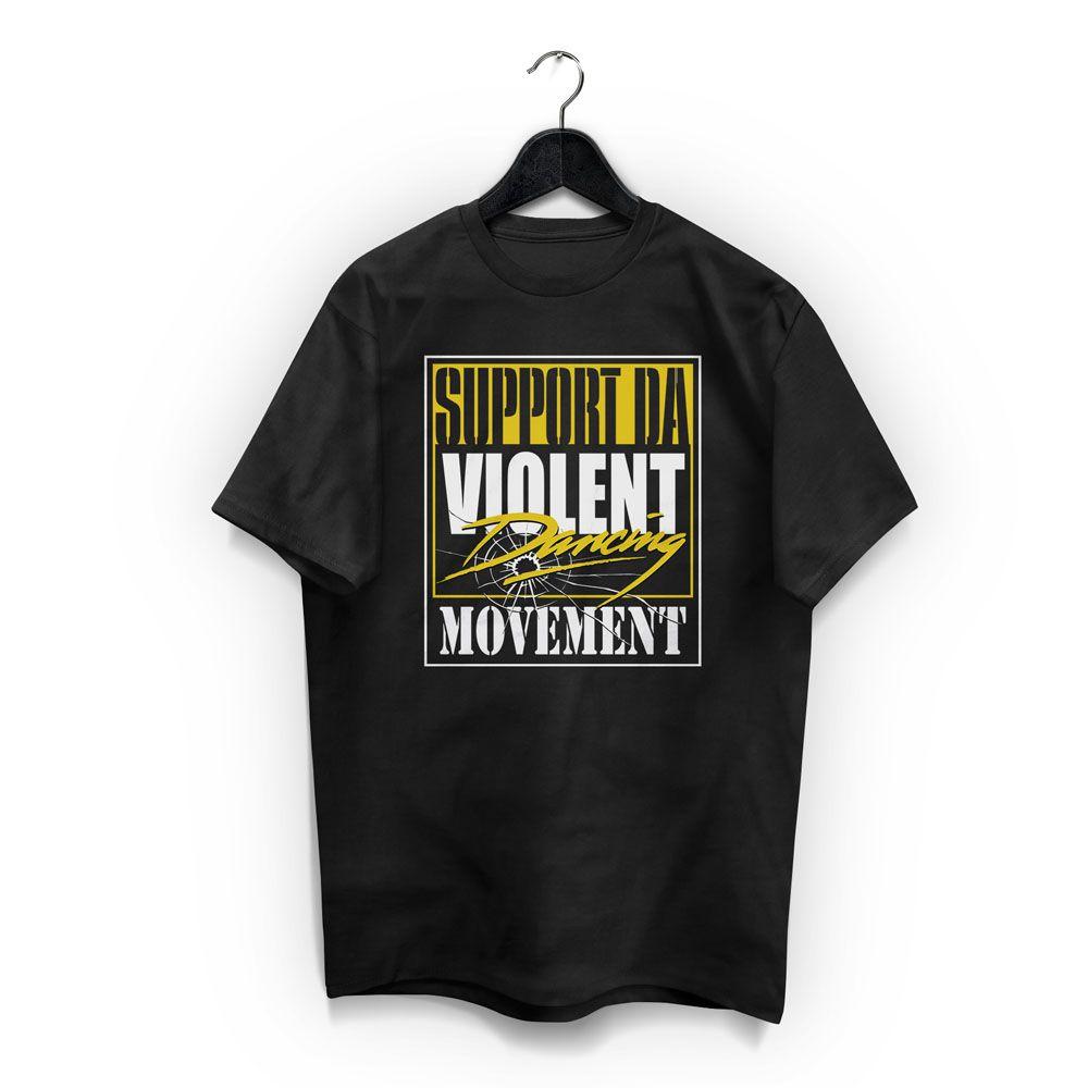 Black White Yello Logo - Support Violent Dancing. Black T Shirt