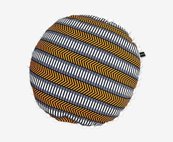 Black White Yello Logo - Cushion round, black, white, yellow orange - fabric - white - ethnic ...