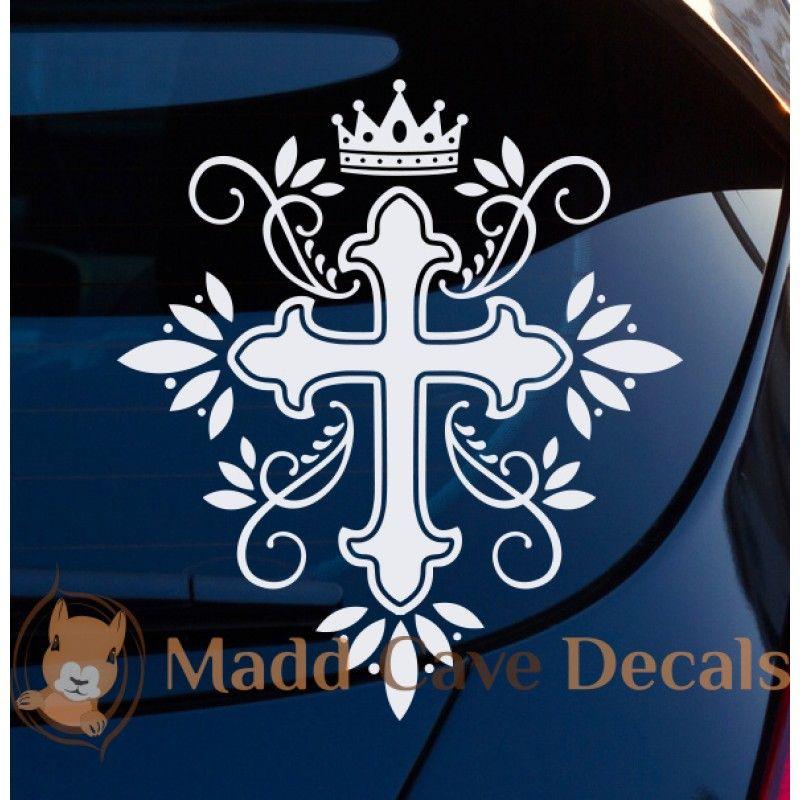 Blue Cross with Crown Logo - Cross Crown King Christian Decal Car Laptop Graphic Sticker Window