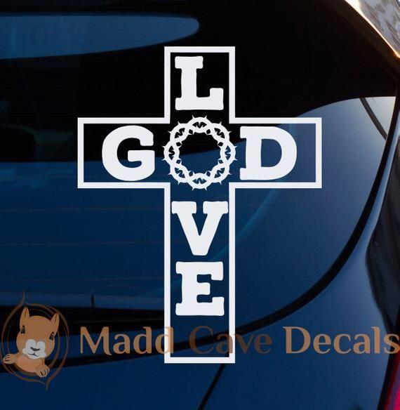 Blue Cross with Crown Logo - Love God Cross Crown Thorns Decal Christian Car Decal