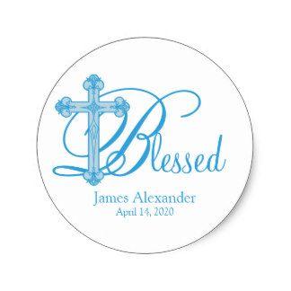 Blue Cross with Crown Logo - 3.8cm Blue Cross CHRISTENING Custom Party Favor Label In Stickers